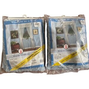 2 Vintage Beacon Looms Lacey Light Blue Lace Curtains 5pc Window in‎ a Bag 60x63